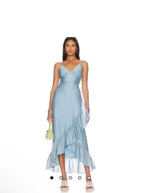 Tularosa Powder Blue Ruffle High-Low Slip Dress